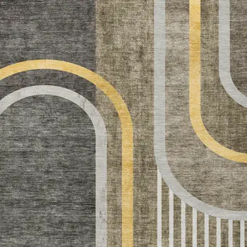 5' X 8' Gray Green and Gold Abstract Washable Non Skid Indoor Outdoor Area Rug