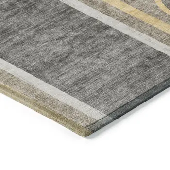 9' X 12' Gray Green and Gold Abstract Washable Non Skid Indoor Outdoor Area Rug