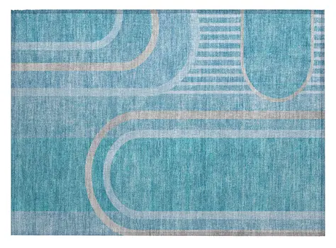 2' X 3' Teal Abstract Washable Indoor Outdoor Area Rug