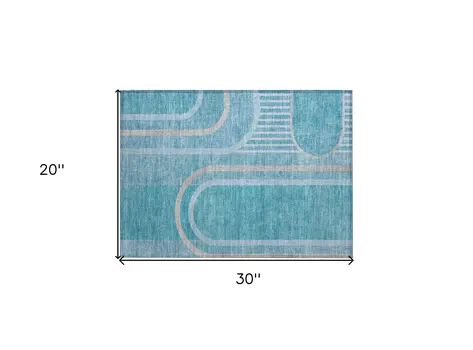 2' X 3' Teal Abstract Washable Indoor Outdoor Area Rug