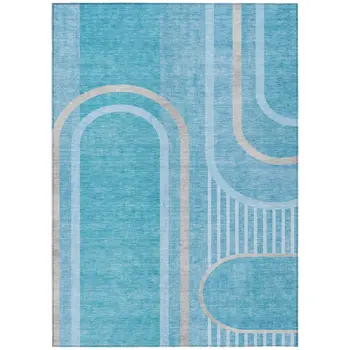 3' X 5' Teal Abstract Washable Indoor Outdoor Area Rug