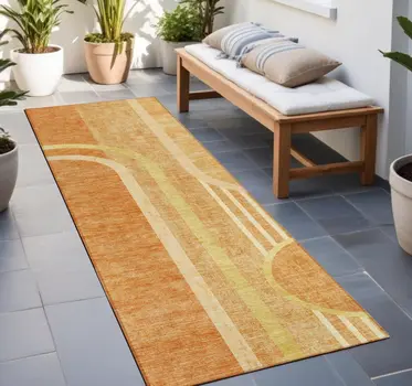 2' X 8' Terra Cotta Abstract Washable Indoor Outdoor Runner Rug