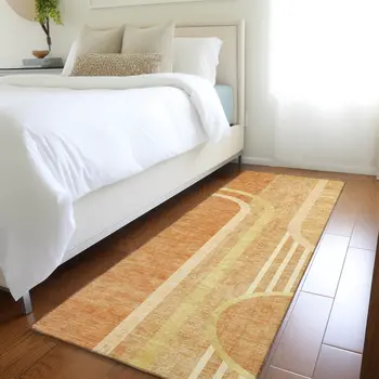 2' X 8' Terra Cotta Abstract Washable Indoor Outdoor Runner Rug