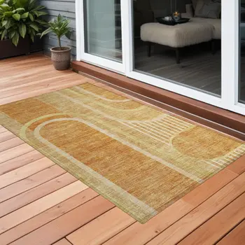 3' X 5' Terra Cotta Abstract Washable Indoor Outdoor Area Rug