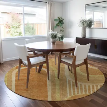 8' X 8' Terra Cotta Round Abstract Washable Indoor Outdoor Area Rug