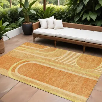 10' X 14' Terra Cotta Abstract Washable Indoor Outdoor Area Rug