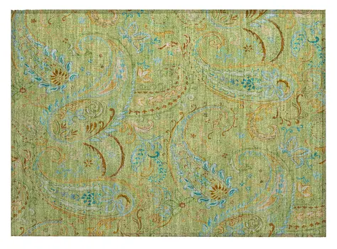 2' X 3' Artichoke Green Paisley Washable Indoor Outdoor Area Rug