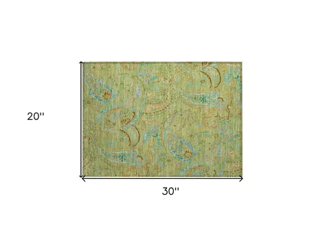 2' X 3' Artichoke Green Paisley Washable Indoor Outdoor Area Rug