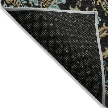 2' X 3' Black and Gold Paisley Washable Indoor Outdoor Area Rug