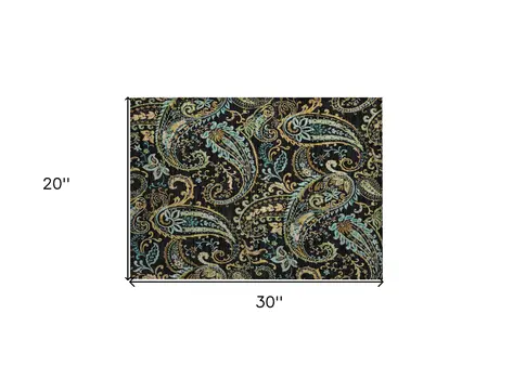 2' X 3' Black and Gold Paisley Washable Indoor Outdoor Area Rug