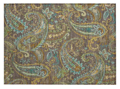 2' X 3' Brown Aqua and Gold Paisley Washable Non Skid Indoor Outdoor Area Rug