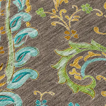 9' X 12' Brown Aqua and Gold Paisley Washable Non Skid Indoor Outdoor Area Rug