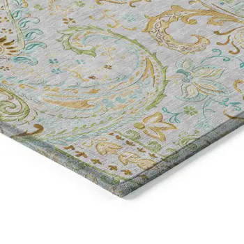 2' X 3' Gray and Gold Paisley Washable Non Skid Indoor Outdoor Area Rug