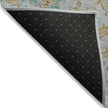 3' X 5' Gray and Gold Paisley Washable Non Skid Indoor Outdoor Area Rug