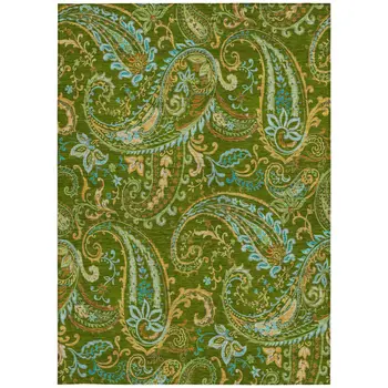3' X 5' Green Paisley Washable Non Skid Indoor Outdoor Area Rug