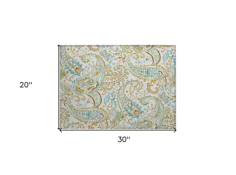 2' X 3' Ivory and Gold Paisley Washable Non Skid Indoor Outdoor Area Rug