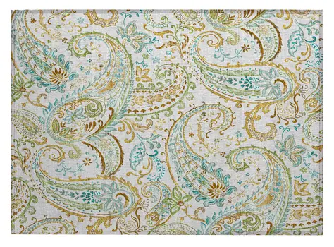 2' X 3' Ivory and Gold Paisley Washable Non Skid Indoor Outdoor Area Rug