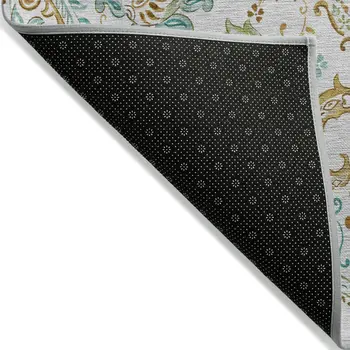 9' X 12' Ivory and Gold Paisley Washable Non Skid Indoor Outdoor Area Rug