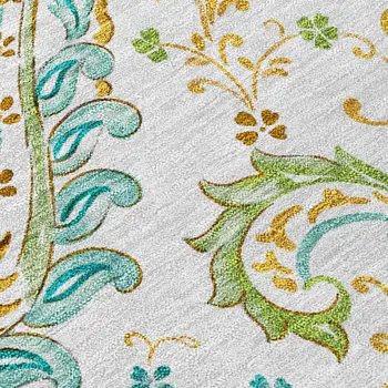9' X 12' Ivory and Gold Paisley Washable Non Skid Indoor Outdoor Area Rug