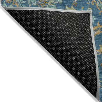 8' Runner Navy Blue Paisley Washable Non Skid Indoor Outdoor Runner Rug