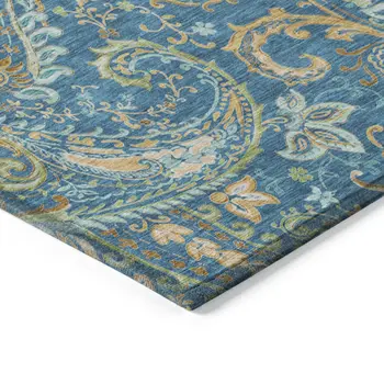 10' X 14' Navy Blue Paisley Washable Non Skid Indoor Outdoor Area Rug