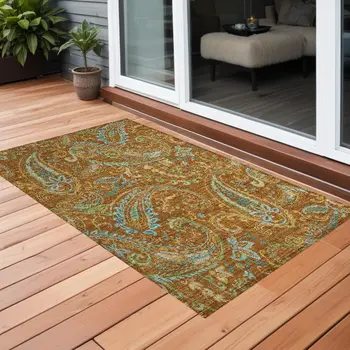 2' X 3' Orange Paisley Washable Non Skid Indoor Outdoor Area Rug