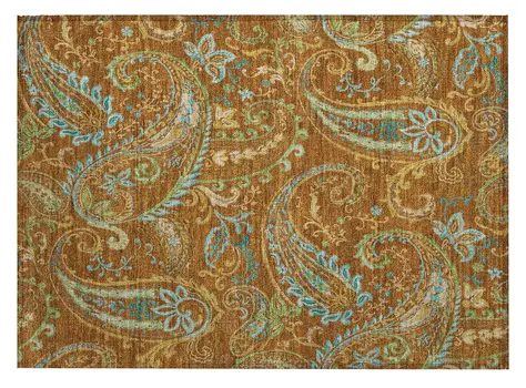 2' X 3' Orange Paisley Washable Non Skid Indoor Outdoor Area Rug