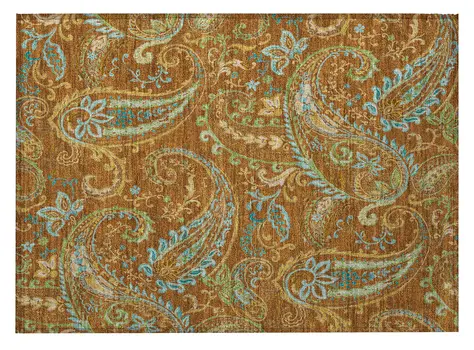 2' X 3' Orange Paisley Washable Non Skid Indoor Outdoor Area Rug