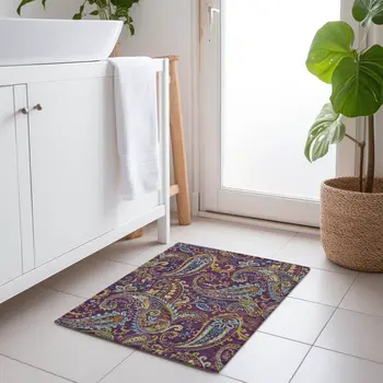 2' X 3' Purple Paisley Washable Non Skid Indoor Outdoor Area Rug