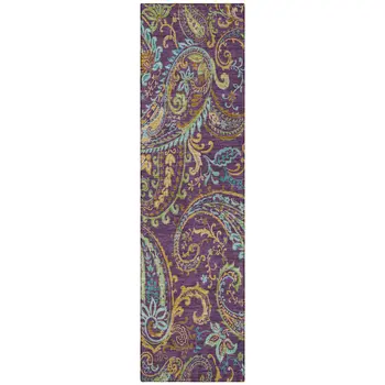 8' Runner Purple Paisley Washable Non Skid Indoor Outdoor Runner Rug