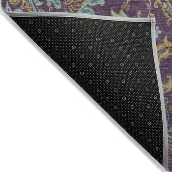 8' X 10' Purple Turquoise and Gold Paisley Washable Non Skid Indoor Outdoor Area Rug