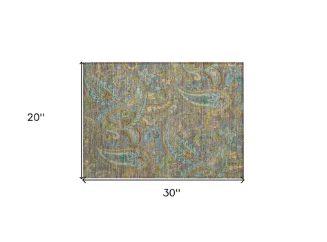 2' X 3' Taupe Paisley Washable Non Skid Indoor Outdoor Area Rug