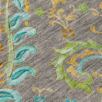 8' Round Taupe Round Paisley Washable Non Skid Indoor Outdoor Area Rug