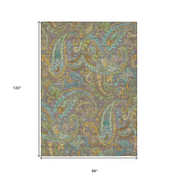 8' X 10' Taupe Paisley Washable Non Skid Indoor Outdoor Area Rug