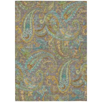 8' X 10' Taupe Paisley Washable Non Skid Indoor Outdoor Area Rug