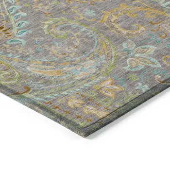 8' X 10' Taupe Paisley Washable Non Skid Indoor Outdoor Area Rug
