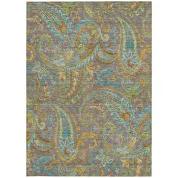 8' X 10' Taupe Paisley Washable Non Skid Indoor Outdoor Area Rug