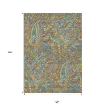 10' X 14' Taupe Paisley Washable Non Skid Indoor Outdoor Area Rug
