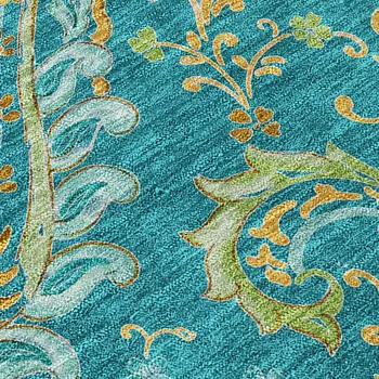 2' X 3' Teal Paisley Washable Non Skid Indoor Outdoor Area Rug