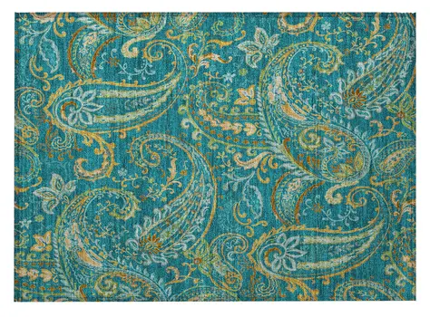 2' X 3' Teal Paisley Washable Non Skid Indoor Outdoor Area Rug