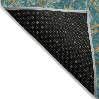 10' X 14' Teal Paisley Washable Non Skid Indoor Outdoor Area Rug