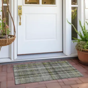 2' X 3' Gray Plaid Washable Non Skid Indoor Outdoor Area Rug