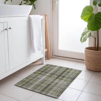2' X 3' Gray Plaid Washable Non Skid Indoor Outdoor Area Rug