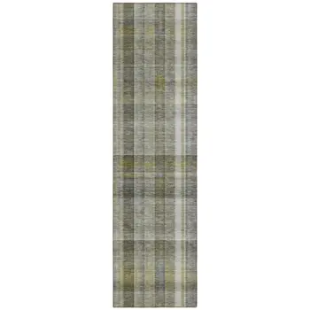 2' X 8' Gray Plaid Washable Non Skid Indoor Outdoor Runner Rug