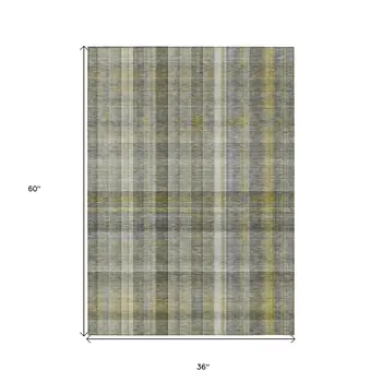 3' X 5' Gray Plaid Washable Non Skid Indoor Outdoor Area Rug