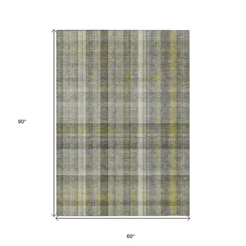 5' X 8' Gray Plaid Washable Non Skid Indoor Outdoor Area Rug