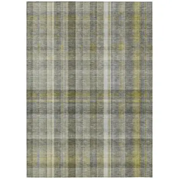 5' X 8' Gray Plaid Washable Non Skid Indoor Outdoor Area Rug