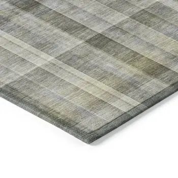 5' X 8' Gray Plaid Washable Non Skid Indoor Outdoor Area Rug