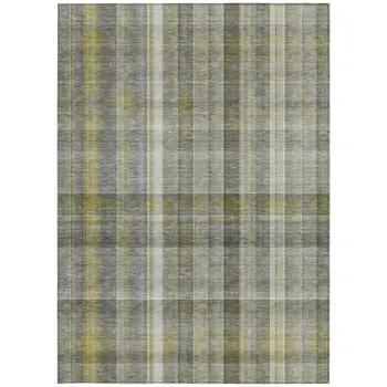 8' X 10' Gray Plaid Washable Non Skid Indoor Outdoor Area Rug