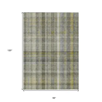 8' X 10' Gray Plaid Washable Non Skid Indoor Outdoor Area Rug